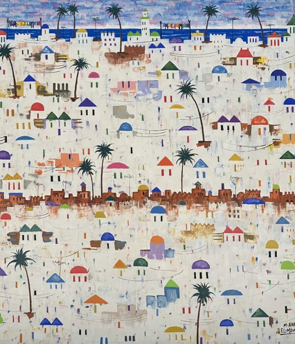 Ville animée au ciel bleu